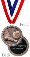 Antiqued Bronze Engraved Soccer Medal