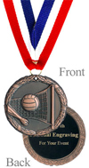 Antiqued Bronze Engraved Volleyball Medal