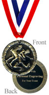 Antique Gold Engraved Wrestling Medal