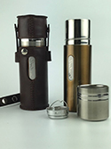 Personal Tea Infuser Thermos wi Brown Leather Case