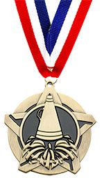 nice cheerleading gold medal engraving included with stars 2" diameter ribbon 