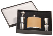 Leather Stainless Steel Flask Gift Set