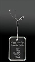 Crystal Rectangle Ornament - Holly Design