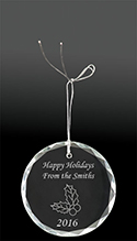 Round Crystal Ornament - Holly Design