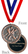 Antiqued Bronze Engraved Wrestling Medal